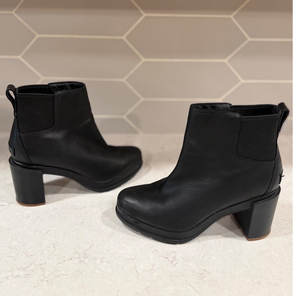 Sorel Blake Black Leather Ankle Boots Womens 8.5 Pull On Goth Grunge Whimsigoth - Picture 5 of 8